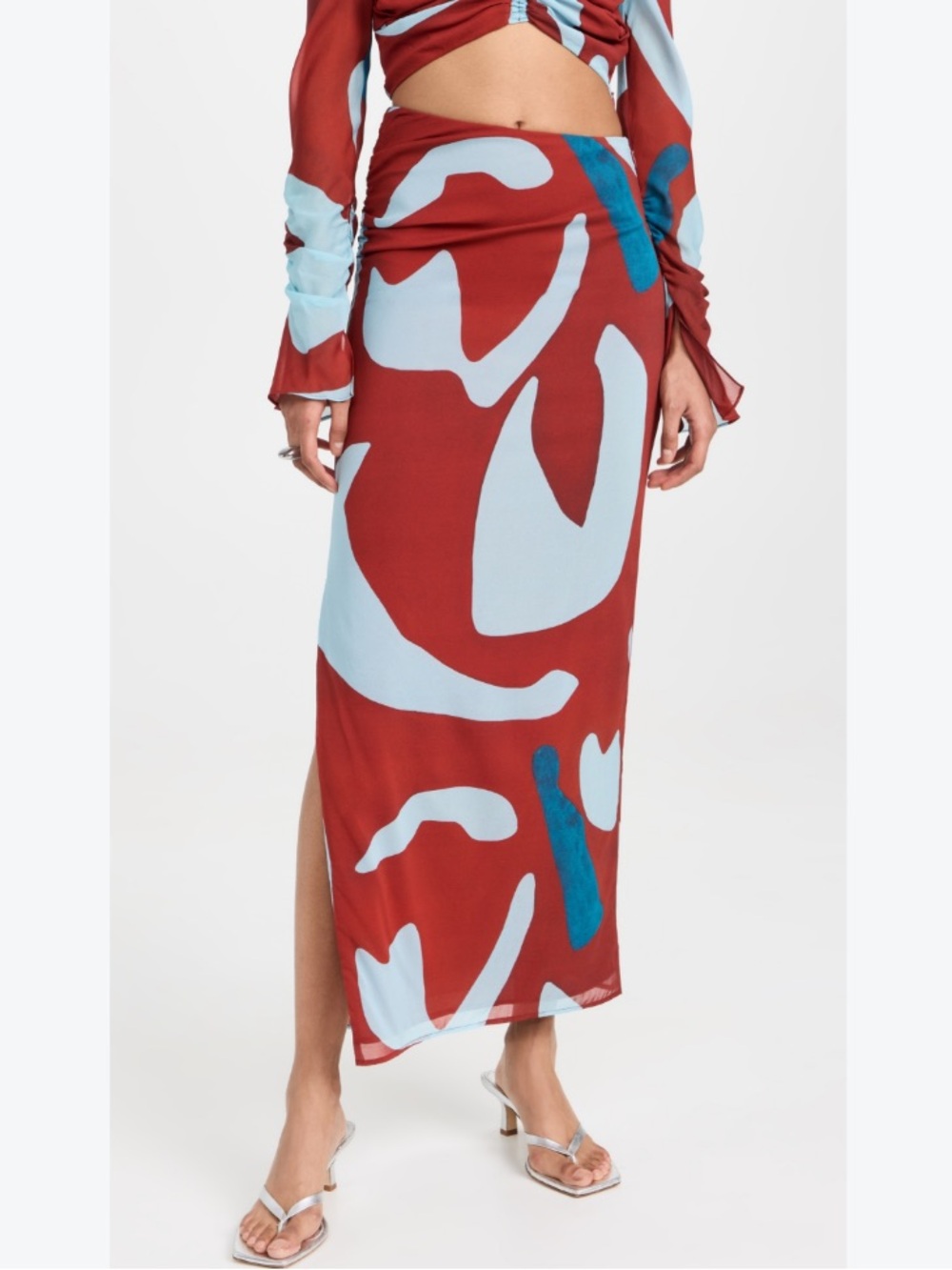 Sir. The Label Skirt Frankie Midi Ruched in Red Ruby Reflection